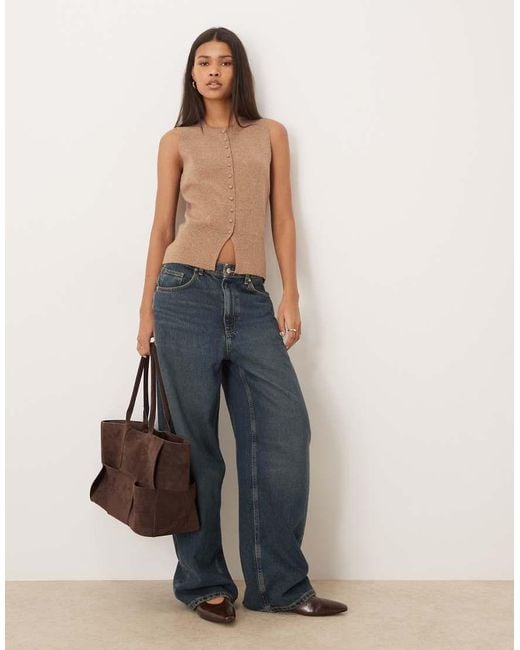 Threadbare Natural Crew Neck Cardigan Vest
