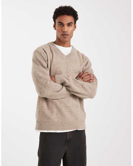 Only & Sons Natural Brushed Knit V Neck Jumper for men
