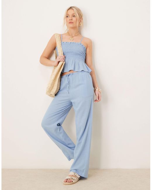 Iisla & Bird Blue Skinny Waist Band Beach Trouser Co-ord
