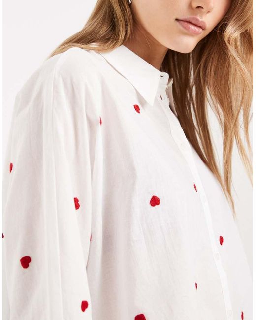 ONLY Natural Boxy Shirt With Heart Embroidery