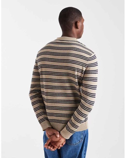 ASOS Gebreide Gestreepte Polo Met Lange Mouwen in het Blue voor heren