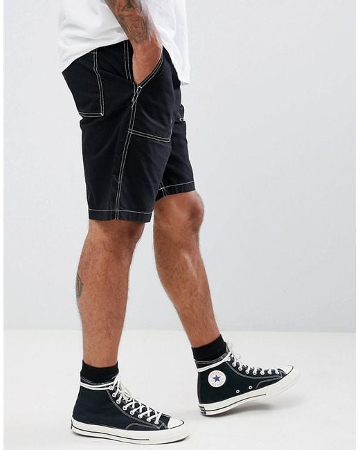 Weekday Black Eastside Exposed Stitching Shorts for men
