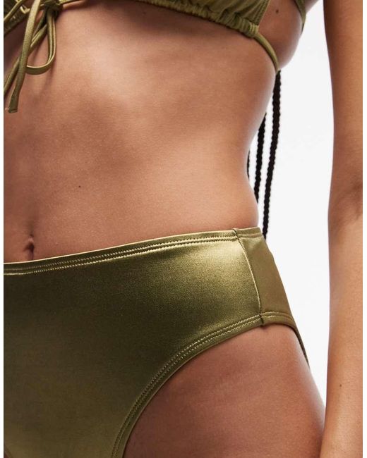ASOS Brown Keira High Shine High Leg High Waist Bikini Bottom