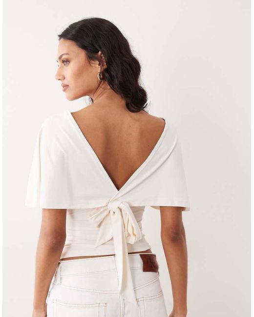 ASOS White Polyamide Plunge Sleeveless Tie Back Cinch Top