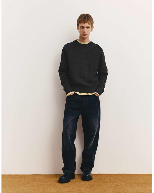 Pull structuré à col rond Pull&Bear pour homme en coloris Black