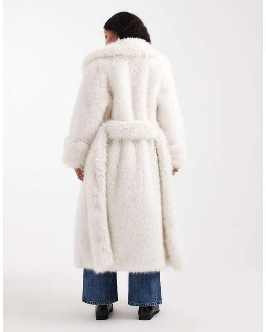 ASOS Blue Asos Design Petite Longline Belted Faux Fur Coat