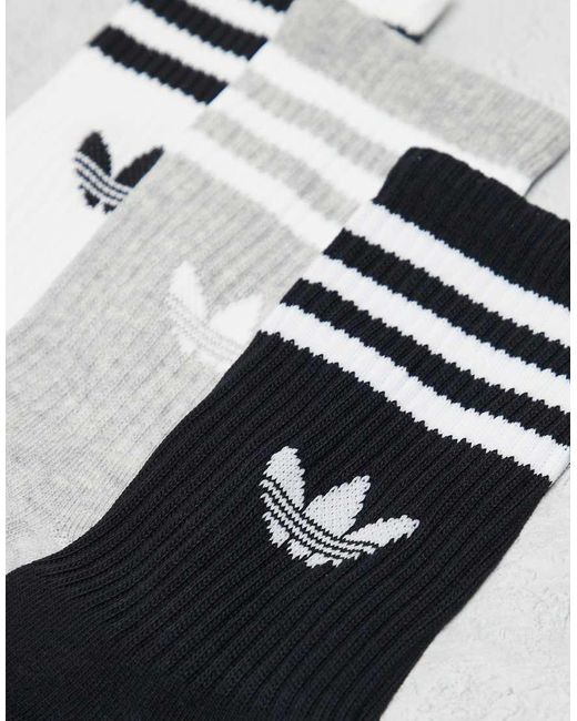 Pack De 3 Pares De Calcetines Deportivos De Color Negro, Blanco Y Gris Con Trébol Adicolor Trefoil De Adidas Originals de color White