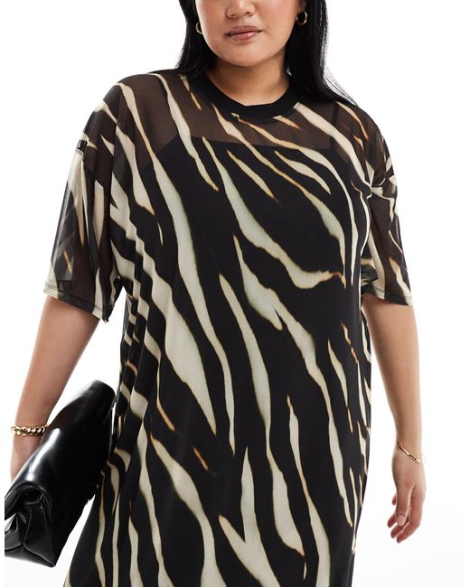 ASOS Black Asos Design Curve Mesh T-shirt Midaxi Dress