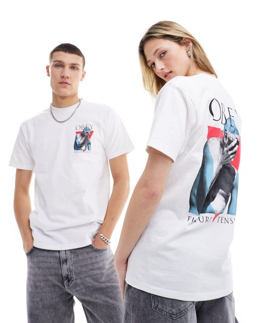 T-shirt unisexe à manches courtes avec imprimé future tense Obey en coloris White