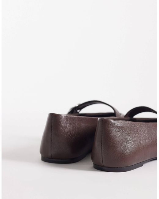 Mango Brown 100% Leather Mary Jane Ballet Pumps