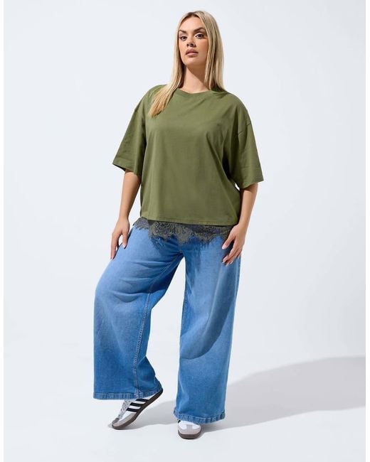 Yours Clothing Green Lace Hem T-Shirt