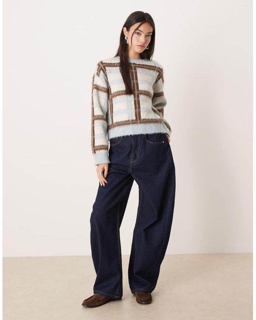ASOS Blue Knitted Oversized Brushed Check Jumper