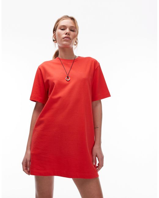 TOPSHOP Red – premium – kurzärmliges oversize-t-shirt-kleid