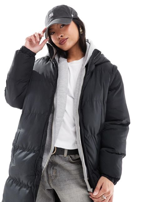 Brave Soul Gray Petite – wattierte maxi-jacke