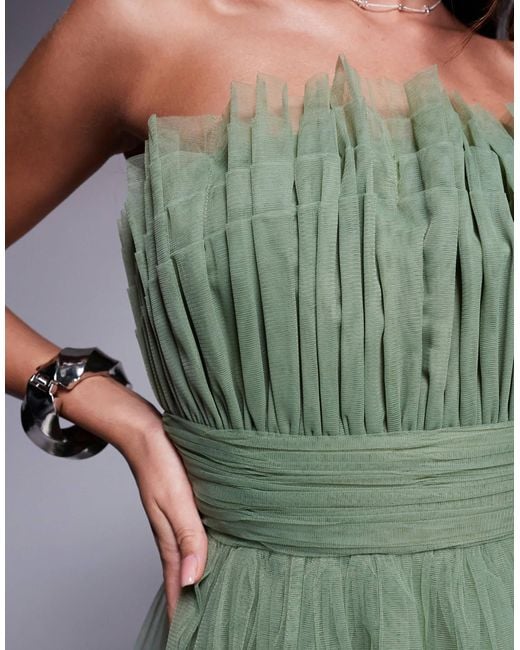 LACE & BEADS Green Bandeau Structured Mini Dress