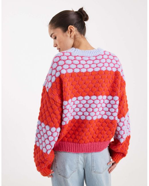 Pieces Red Bright Contrast Polka Dots Sweater
