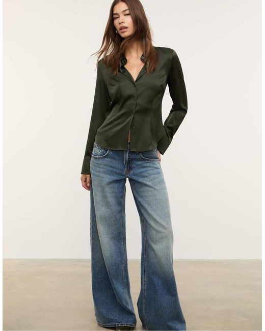 Stradivarius Blue Fitted Satin Shirt