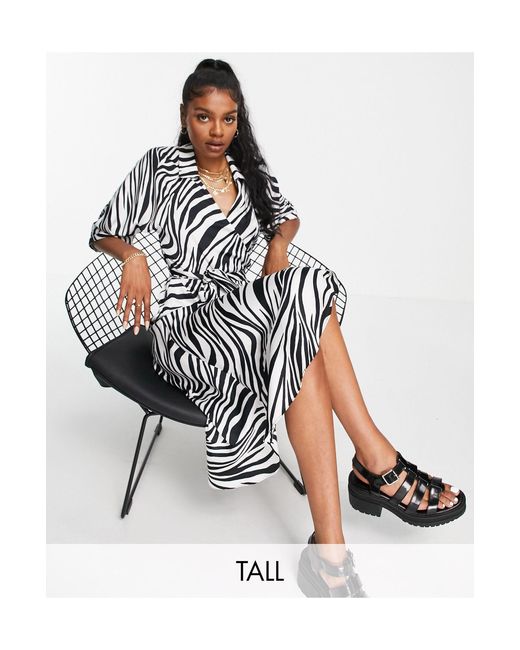 TOPSHOP Tall Zebra Print Shirt Dress in Black | Lyst