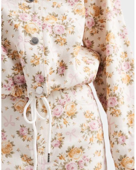 Miss Selfridge Natural All Over Floral Denim Jacket Co Ord