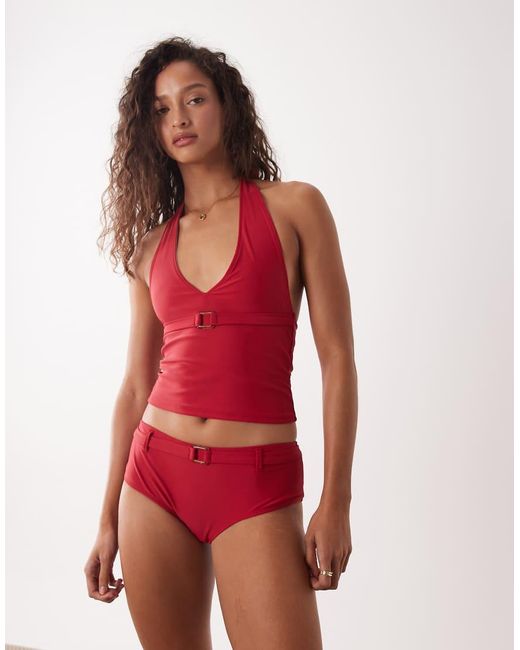 Motel Red Co-ord Avi Belt Detail Bikini Short