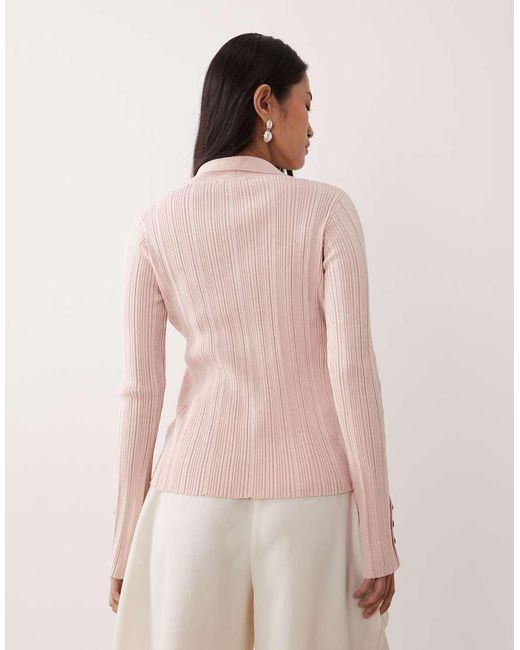 Pretty Lavish Pink Button Down Long Sleeve Ribbed Top