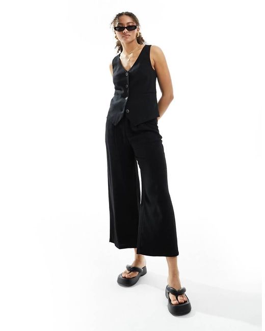 Stradivarius Black Linen Look Waistcoat Co-Ord