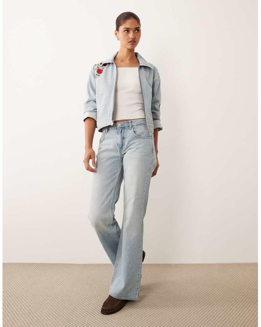 Abercrombie & Fitch Gray Denim Jacket With Floral Embroidery