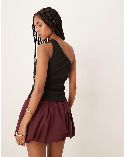 ASOS Black Rib One Shoulder Top With Gold Trim Detail