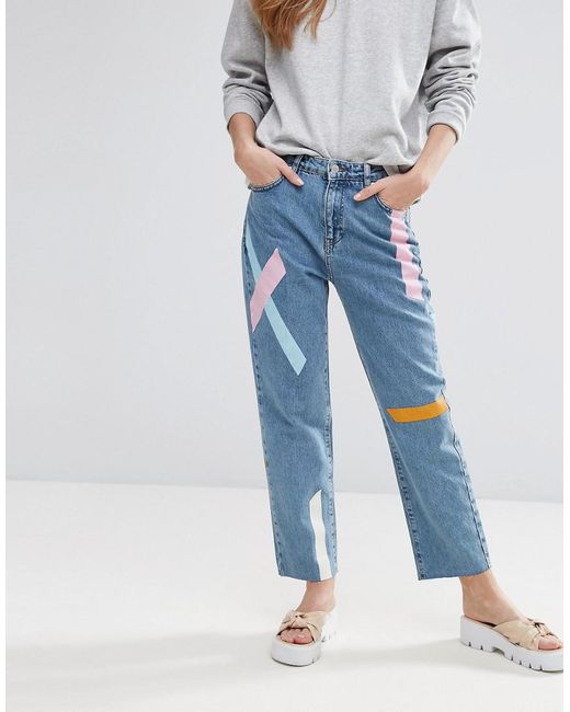 Pull&Bear Painted Stripe Jeans in Blue | Lyst UK