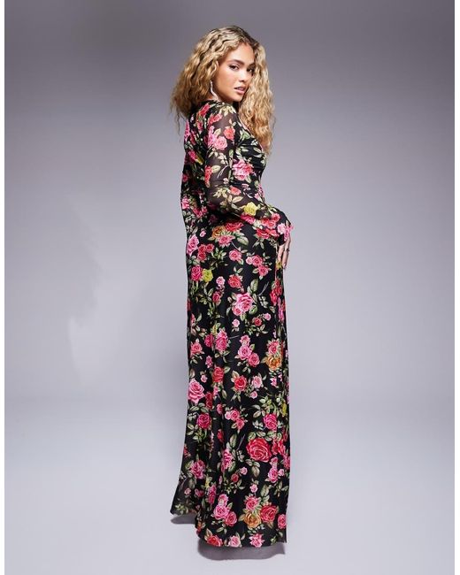 AFRM Blue Ruby Long Sleeve Plunge Maxi Dress