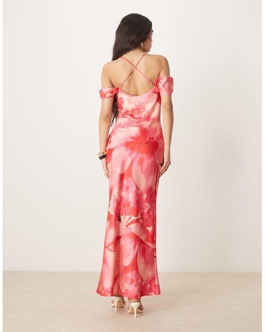 Pretty Lavish Pink Asymmetric Cold Shoulder Slip Maxi Dress