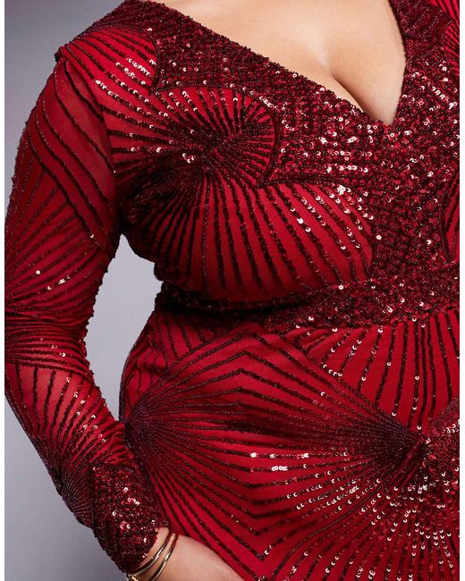 Goddiva Red Curve Starburst Sequin Maxi Dress