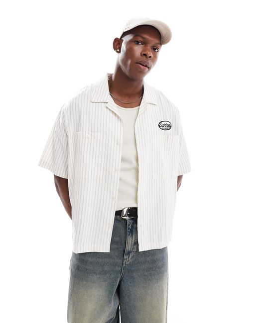Bershka – gestreiftes hemd in White für Herren
