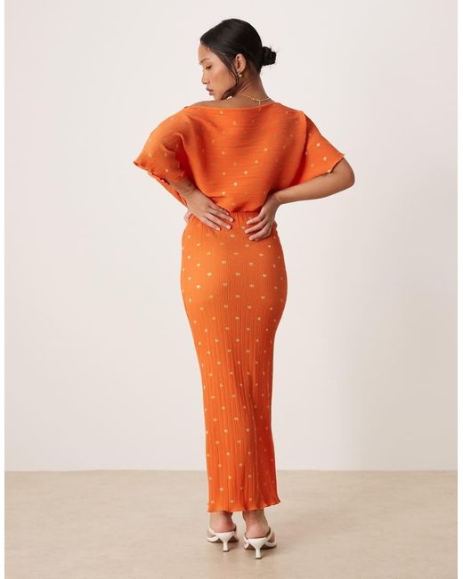 Never Fully Dressed Orange Petite Tilly Metallic Plisse Maxi Dress
