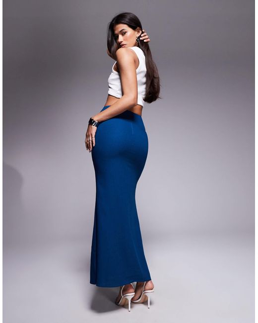 Princess Polly Blue Linen Blend Fishtail Maxi Skirt