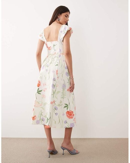 New Look Natural Flower Print Bengaline Midi Dress