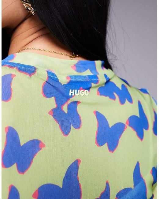HUGO Multicolor Mesh Print Short Sleeve Dress