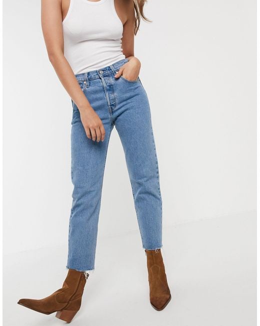 Levi's 501 Crop Jeans With Frayed Hem in Blue | Lyst Australia
