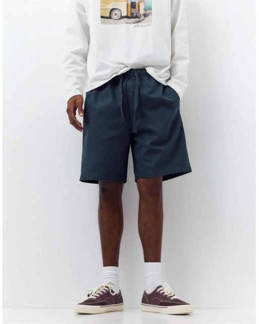 Pull&Bear White Linen Blend Shorts for men