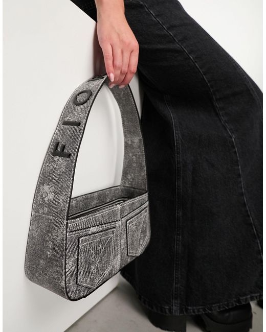 Fiorucci Gray Denim Print Shoulder Bag