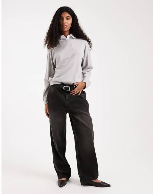 ASOS White Fine Knit Jumper With Contrast Poplin Collar
