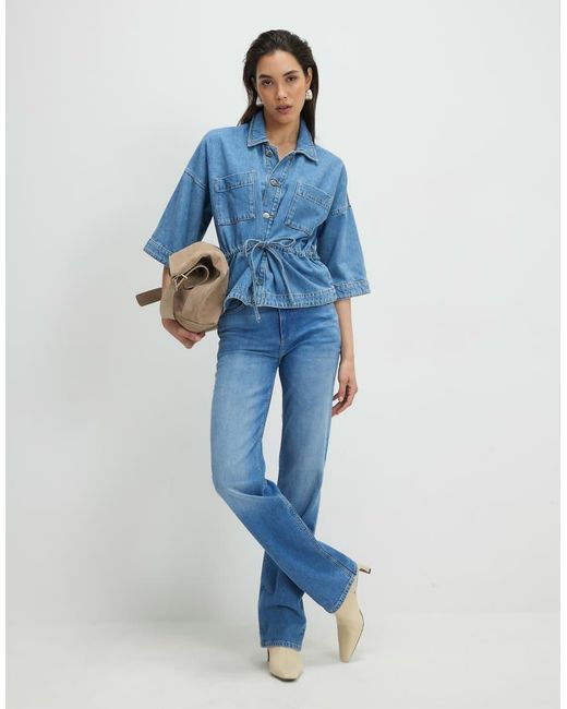 River Island Blue Denim Tie Front Top