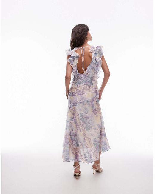& Other Stories Gray Maxi Dress With Ruffle Edging And Low Back