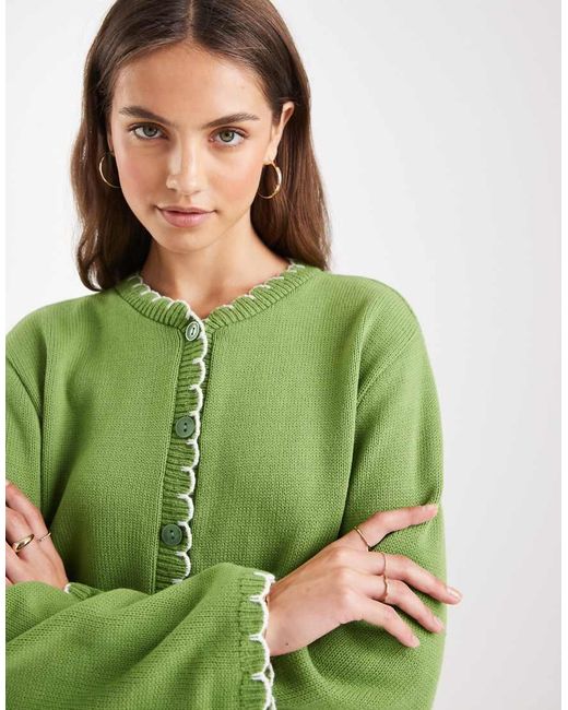 Miss Selfridge Green Blanket Stitch Cardigan