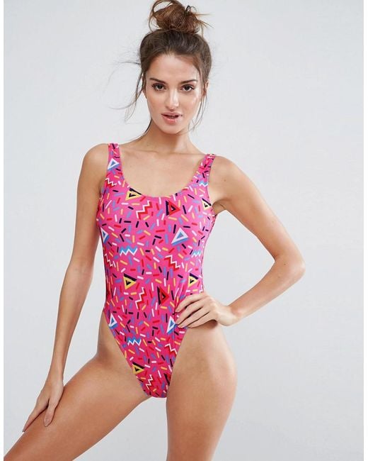 ASOS Pink 80s Sprinkles Print Swimsuit