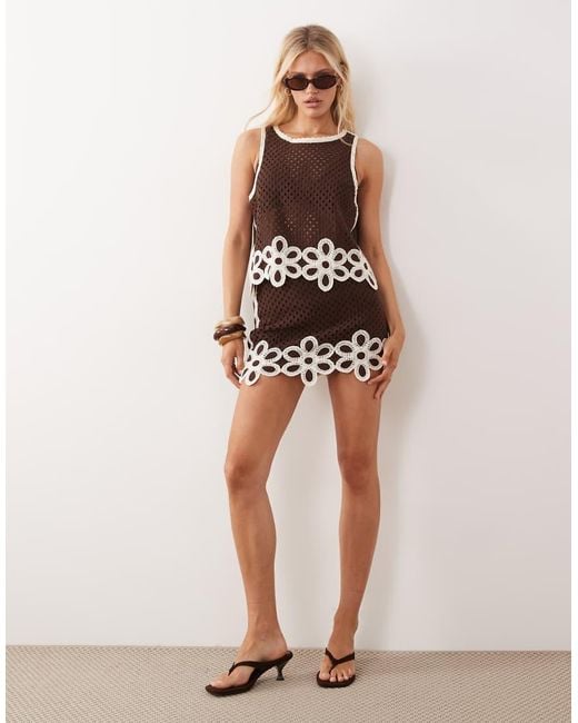 Mango White Tomi Crochet Knit Vest Top Co-ord With Flower Detail