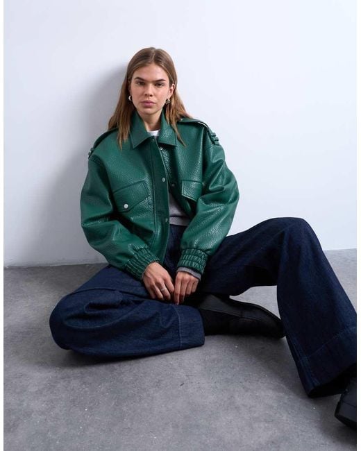 TOPSHOP Blue Bubble Pu 80s Bomber Jacket