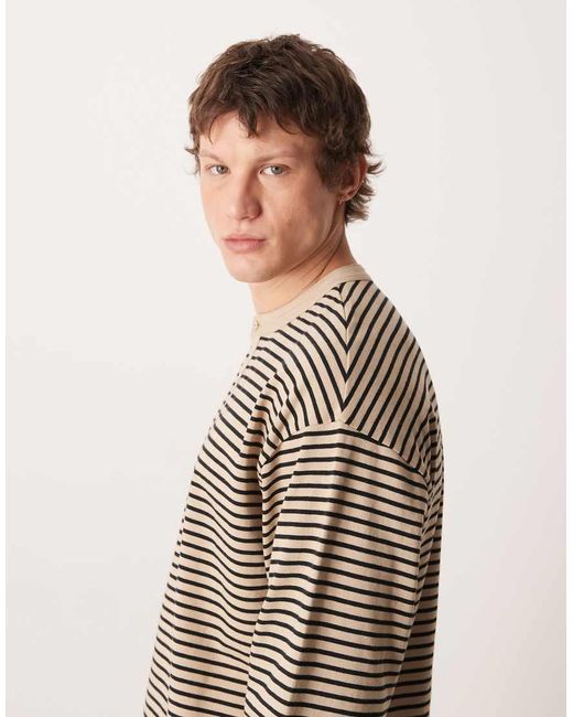 ASOS Natural Heavyweight Boxy Oversized Long Sleeve T-shirt With Henley Neck for men