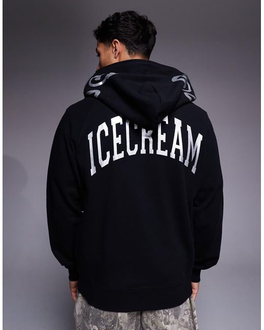 ICECREAM Blue Zip Through Hoodie With Logo Print On Hood for men