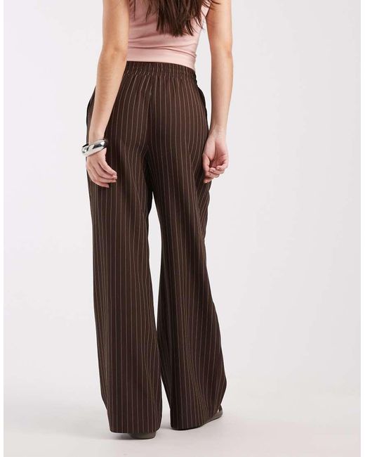 New Look Brown Pinstripe Wide Leg Trousers